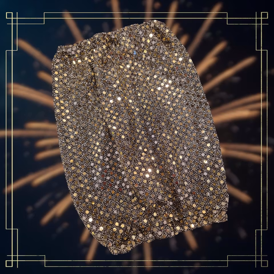 Show ørehette sort bunn m/gull paljetter L