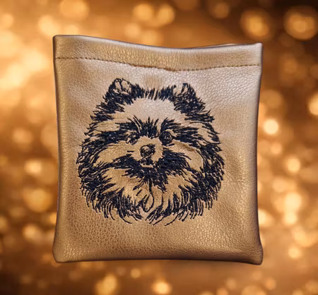 Godbitlomme Bronse m/maskinbrodert Pomeranian 11x11cm