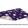 Vet Bed (75x50cm) Purple withWhite Hearts, Bones and Paws