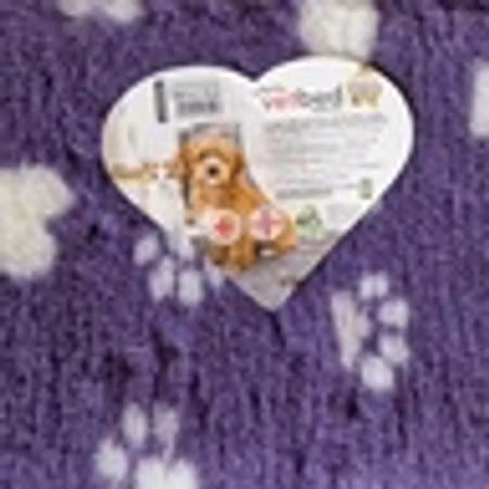Vet Bed (75x50cm) Purple withWhite Hearts, Bones and Paws