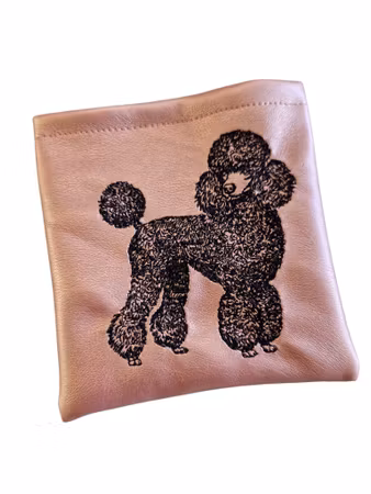 Godbitlomme Støvet Rosa m/maskinbrodert Puddel 11x11cm