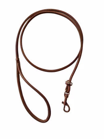 Hemeli Design Utstillingsbånd karamellbrunt kunstskinn/rosegull krok ca100cm