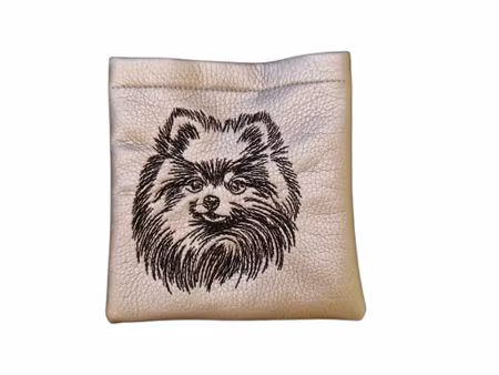 Godbitlomme Sølv m/maskinbrodert Pomeranian 11x11cm