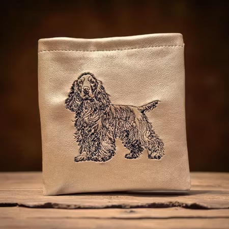 Godbitlomme Støvet Gull m/maskinbrodert Cocker 11x11cm