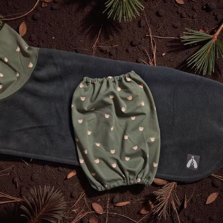 Fleece tørkedekken sett mørk grønn m/bamsehoder L