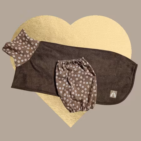 Fleece tørkedekken sett brun m/blomster S