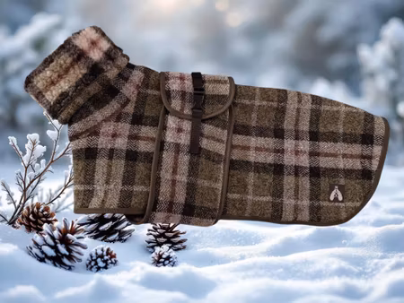 Tykt ulldekken grønt rutete med bryst/magebelte L