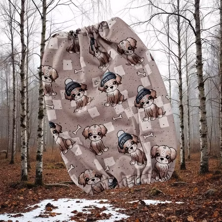 Fleece tørkedekken sett mørk brun m/søte valper L