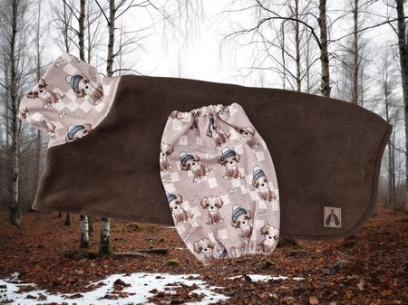 Fleece tørkedekken sett mørk brun m/søte valper L