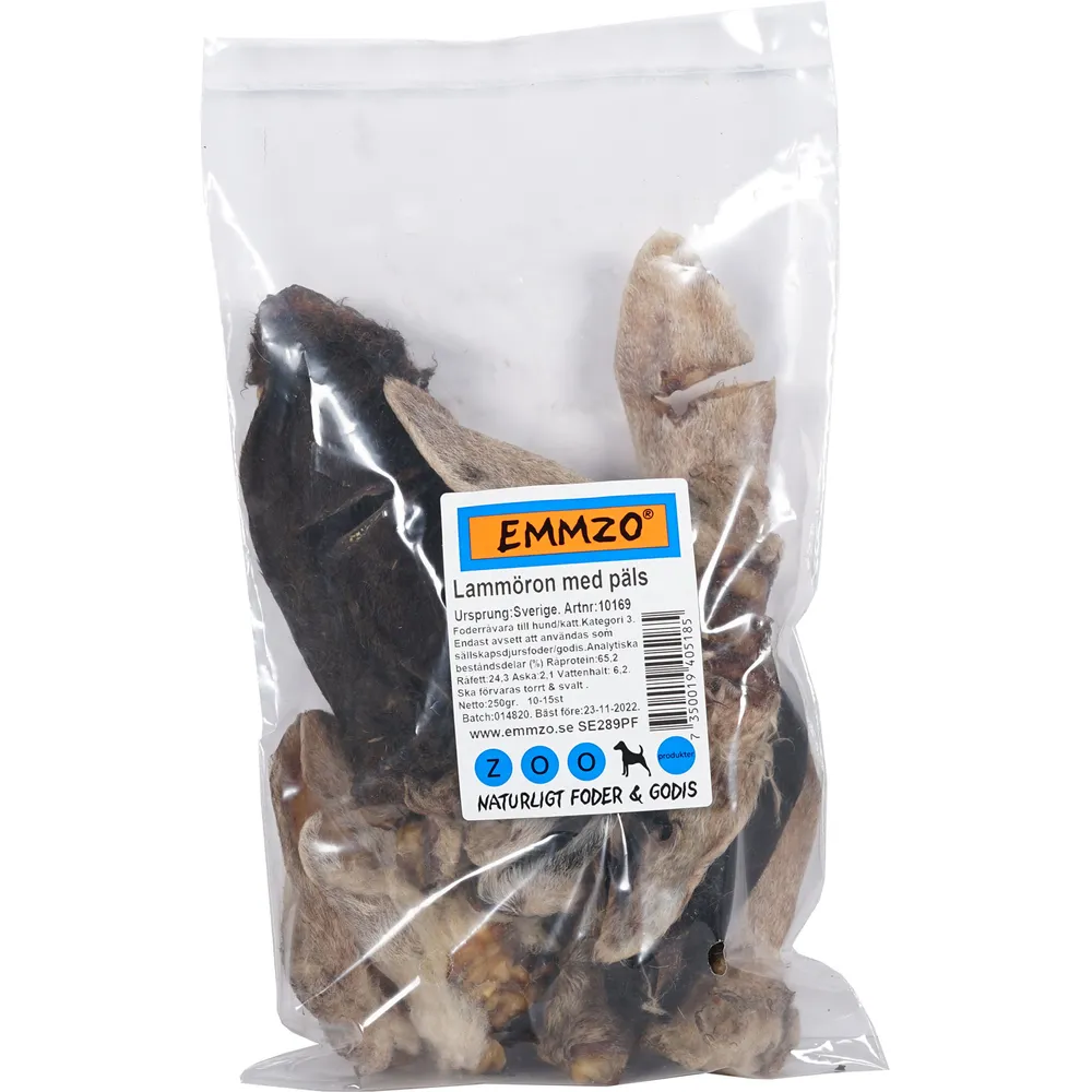 Tørkede lammeører m/pels 250-1000 gram