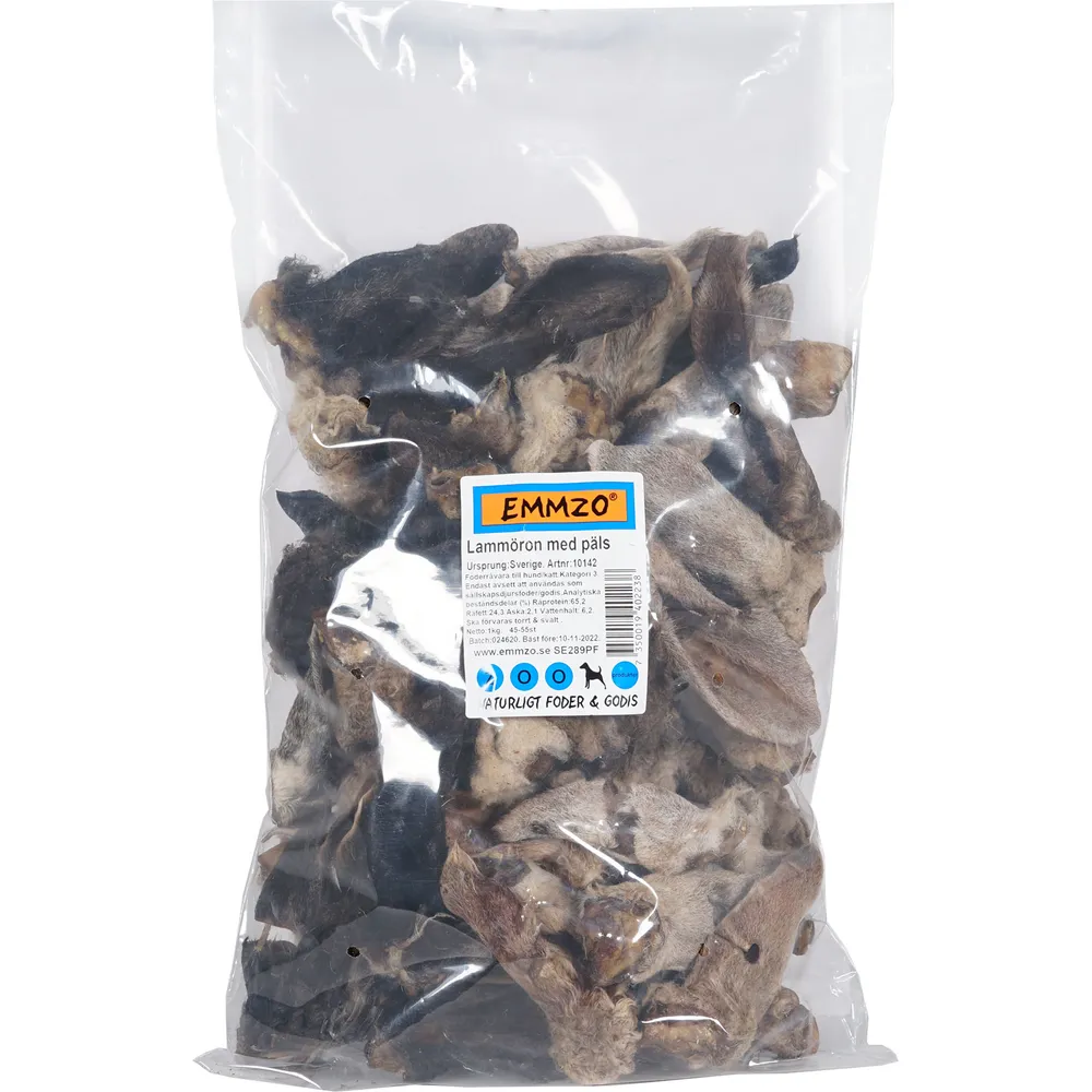 Tørkede lammeører m/pels 250-1000 gram