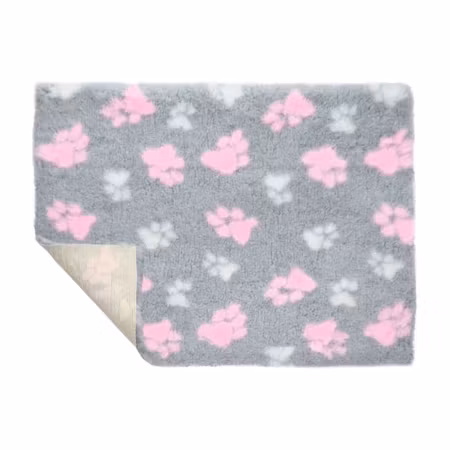 VetBed Nonslip Duo Paw Grå M/Rosa og Hvite Poter 100x75cm