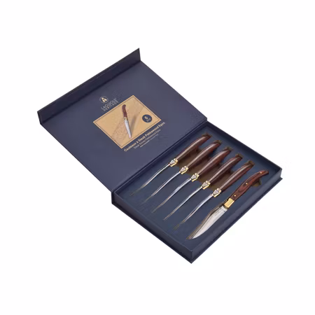 Laguiole Grillkniv Heritage 6st, brunt trähandtag och mässing (40273002)