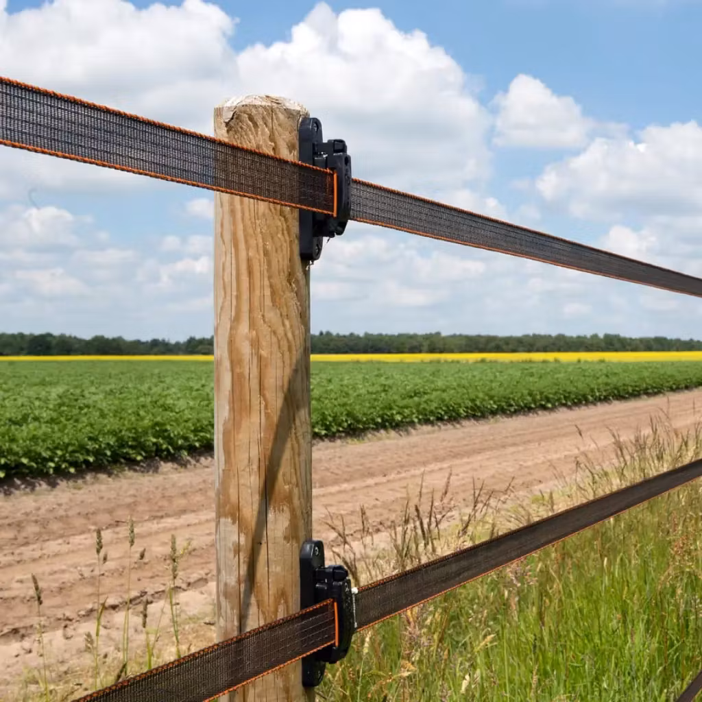 Optimalt för långa stängsel - Elband Gallagher TurboStar 40mm terra, 200m | farmab.se