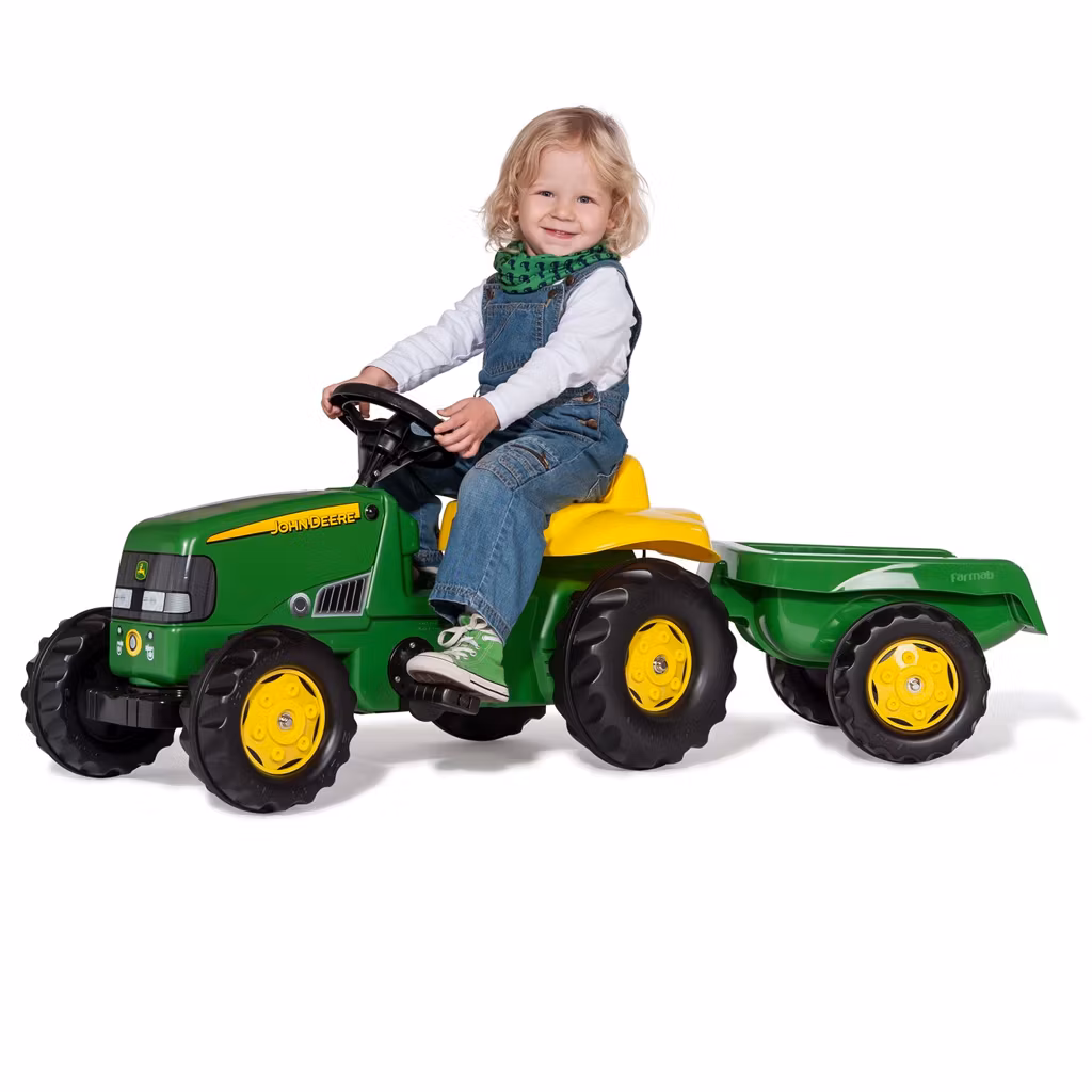 RollyKid Tramptraktor - John Deere med Släp – Rolig och Pedagogisk Traktor för Barn