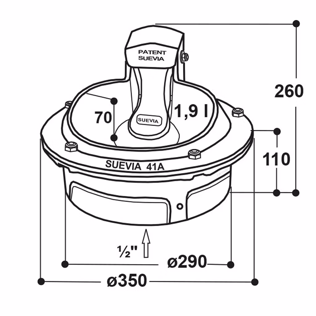 Elvattenkopp Suevia 41A-80w/24v - Måttskiss