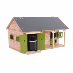 Häststall Kids Globe med 2 boxar och garage, 1:32