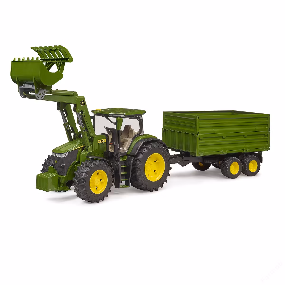 BRUDER John Deere 7R 350 med lastare, släp, 1:16
