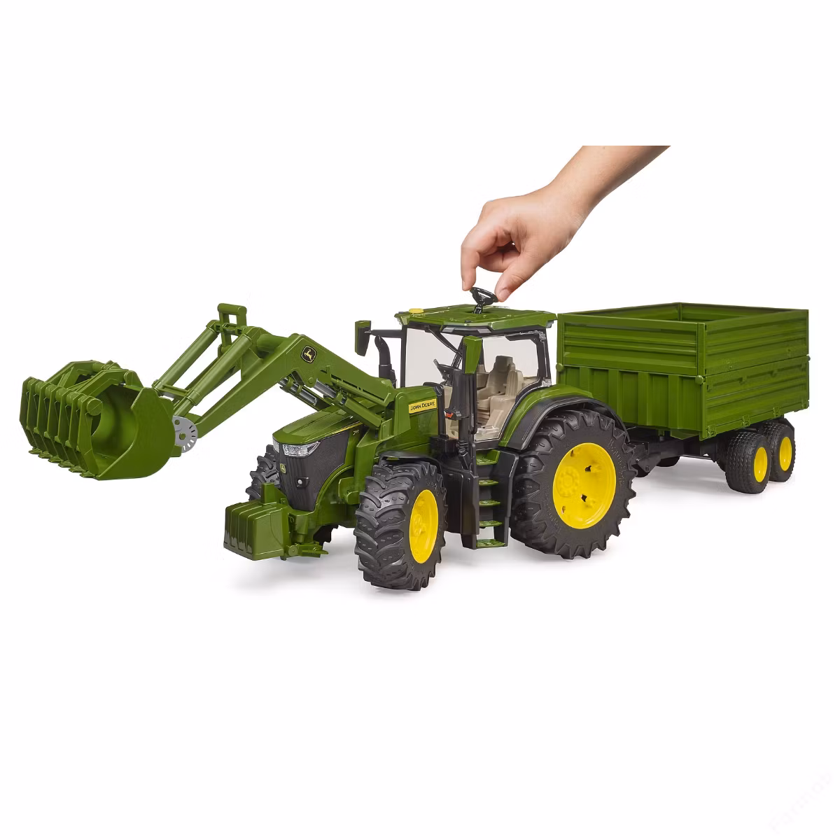 BRUDER John Deere 7R 350 med lastare, släp, 1:16