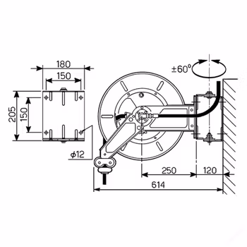 Slangupprullare hetvatten 250 bar - 10 mm slang 15 m