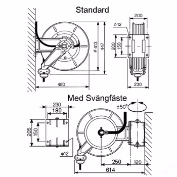 Slangupprullare hetvatten 250 bar - 10 mm slang 20 m
