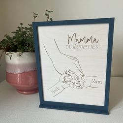 Tavla till mamma-Barn och mamma håller händer