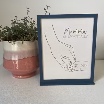 Tavla till mamma-Barn och mamma håller händer