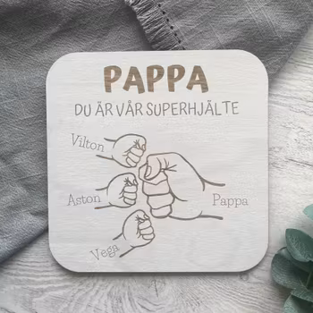 Personlig skylt till pappa- Du är vår superhjälte- 3 händer