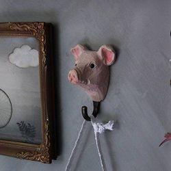 Hand-carved hook - Pig