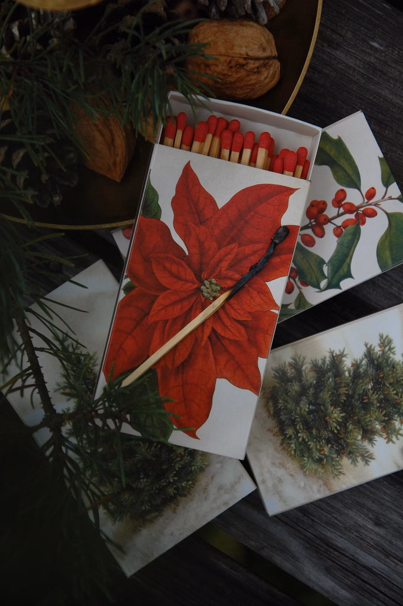 Tändsticksask julstjärna/järnek