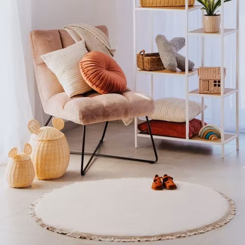 Babylove, rund lekematte med volanger 120 cm, natur