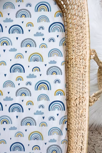Laken til barnevogn/vugge, Happy blue rainbow