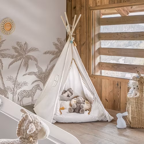 Tipitelt med pompom til barnerommet, beige