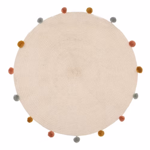 Rund matte med pompom, beige