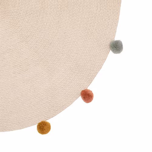 Rund matte med pompom, beige