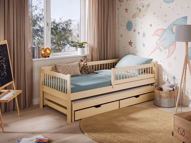 Barneseng Solvi med uttrekkbar seng og oppbevaringsskuffer