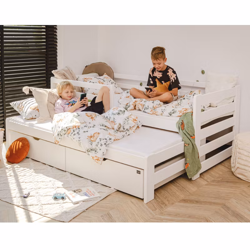 Hvit Barneseng med ekstra seng, dagseng Sebastian 90x200 cm