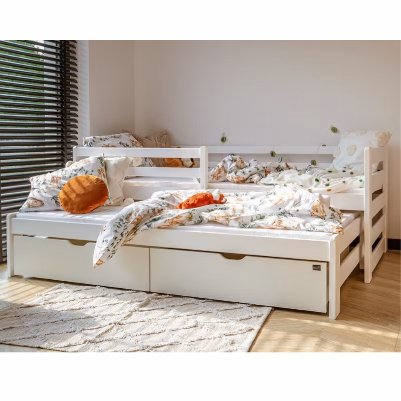 Hvit Barneseng med ekstra seng, dagseng Sebastian 90x200 cm