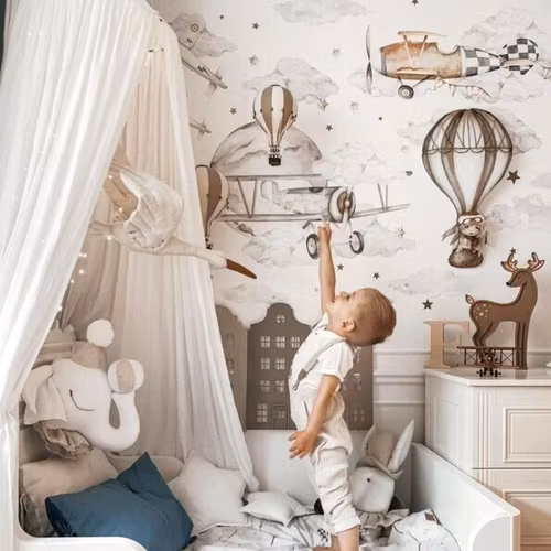 Veggdekorasjon hvit sirkuselefant med beige lue dyrehode