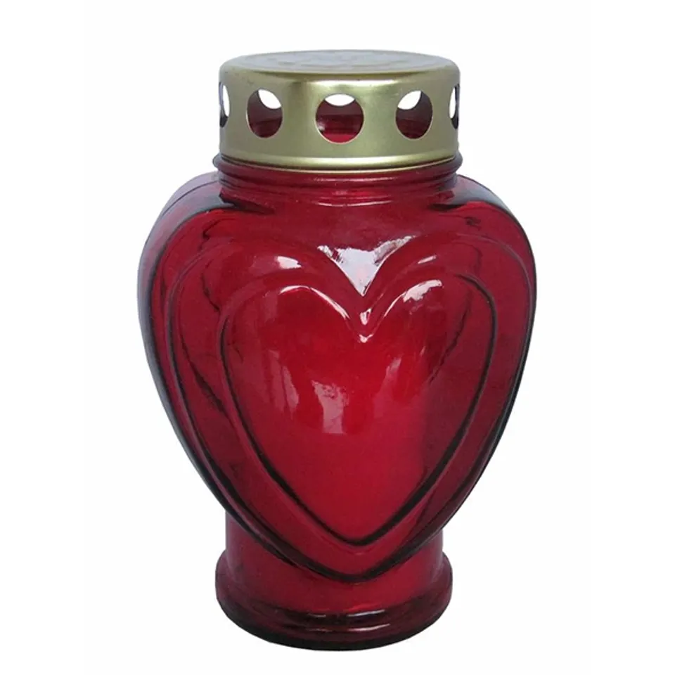 Gravlykta i glas Charles, H 17,5 cm, röd