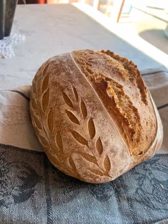 Duett -surdegslimpa på fullkornsdinkel och ekologiskt vetemjöl