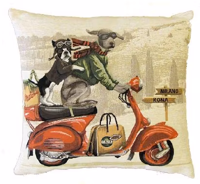 Kudde röd scooter körs av Weimaraner & Boston terrier  45x45