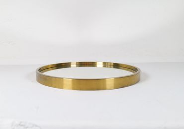 Midcentury Modern Rounded Brass Mirror by Glasmäster in Markaryd, Sweden, 1960s