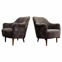 Midcentury Modern Sheepskin/Shearling Carl Malmsten Model Samspel Lounge Chairs