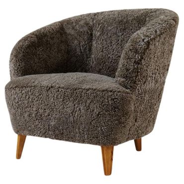 Art Deco Curved Sheepskin / Shearling "Sahara" Lounge Chair Sweden, 1940s