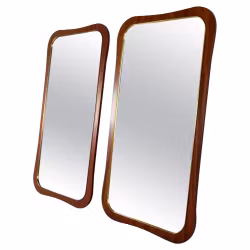 Midcentury Modern Pair of Wood and Brass Mirrors Sweden 1950s