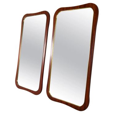 Midcentury Modern Pair of Wood and Brass Mirrors Sweden 1950s
