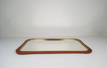 Midcentury Modern Pair of Wood and Brass Mirrors Sweden 1950s