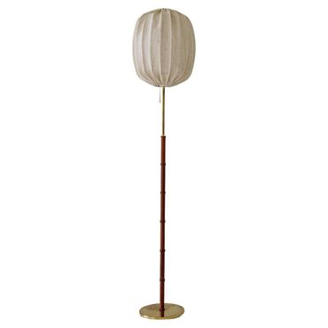 Mid-Century Modern Brass Teak Floor Lamp Falkenbergs Belysning, Sweden
