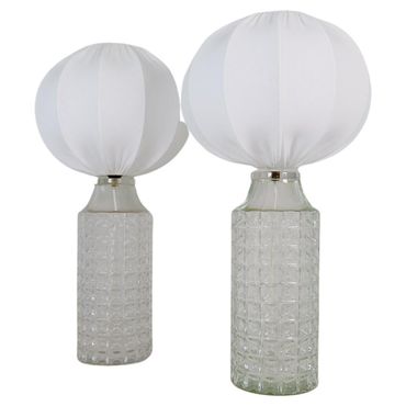Mid-Century Modern Large Glass Table Lamps Orrefors, Sweden, 1970s